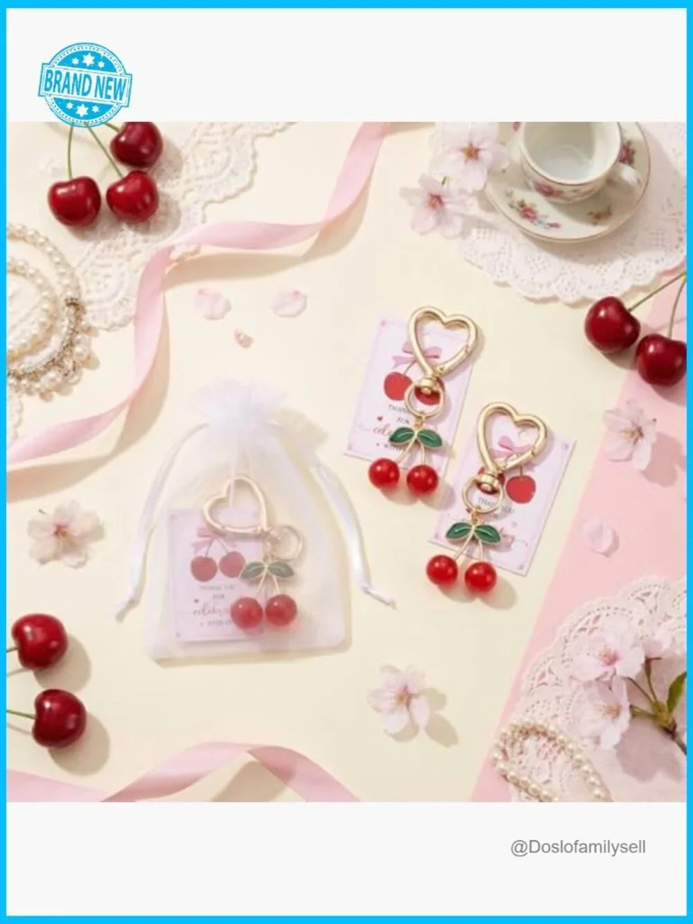 Cherry Keychains Bulk Set Y2K Cute Fruit Charms with Gift Bags Party Favors